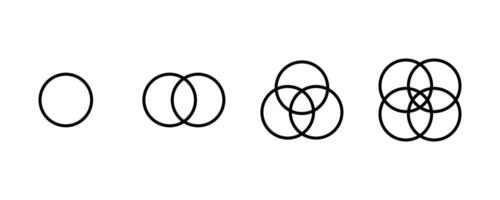 1, 2, 3, 4 overlapping circles venn diagram icons in line style design isolated on white background. Editable stroke. vector