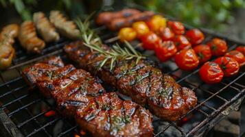 Assorted Food Cooking on a Grill photo