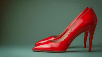 Red High Heeled Shoe on Shiny Surface photo