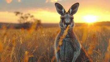 Kangaroo Standing in Tall Grass Field photo