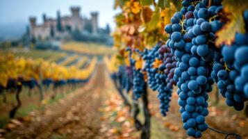Bunch of Grapes Hanging From Vine photo