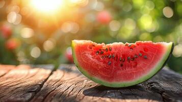 Slice of Watermelon on Wooden Table photo