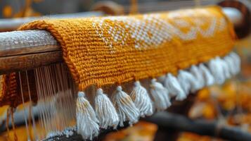 Close Up of Wooden Object With Yarn photo