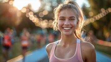Smiling Woman in Pink Tank Top photo