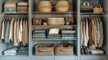 Overflowing Closet With Clothes and Baskets photo