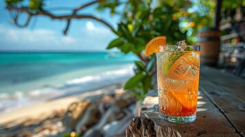 Glasses of Drinks on Wooden Table photo