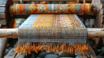 Close Up of a Weaving Machine on a Table photo