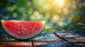 Slice of Watermelon on Picnic Table photo