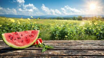 Slice of Watermelon on Wooden Table photo
