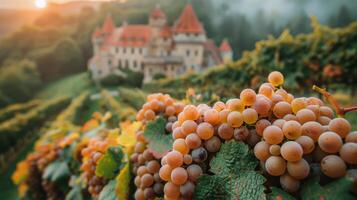 Bunch of Grapes Hanging on Vine photo