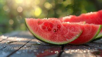 Slice of Watermelon on Picnic Table photo