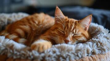 Cat Sleeping in Blue Pet Bed photo