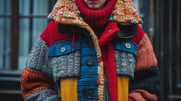Woman Wearing Multicolored Coat and Scarf photo