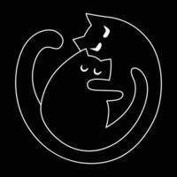 Black and white graphic of two cats forming a yin yang symbol on a dark background vector