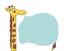 Cartoon giraffe, background, speech bubble. Conversation cloud. African animal. Drawing, doodle. Background isolated. vector