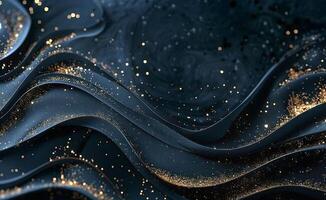 Abstract glamorous black waves background with luxurious golden glitter. photo