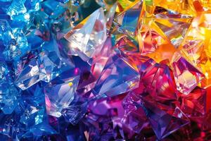 Colorful crystal background. Close-up shot of colorful crystals. rainbow of gems photo