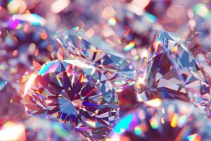 Close-up of a large shining diamonds on a colourful bokeh brilliant background photo