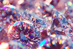 de cerca de un grande brillante diamantes en un vistoso bokeh brillante antecedentes foto