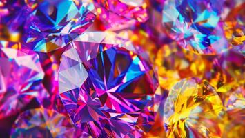 Close-up of a large shining colourful diamonds on a bokeh brilliant background photo