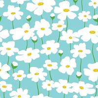 Seamless pattern with chamomile flowers on blue background. vector
