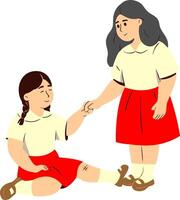 a girl is helping another girl with her hand vector
