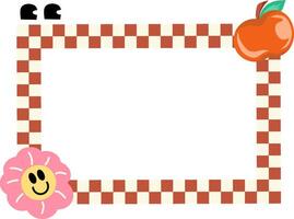 Checkered, flower, apple, and eyes groovy funky square checkerboard frame vector