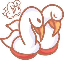 icon of two affectionate swans close together in simple cartoon style accompanied by sketch lines vector