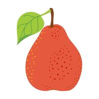Ripe juicy red pear cartoon icon. Fresh pear with leaf. Hand drawn Modern flat style juicy pear, fruits, healthy eating. Isolated on transparent background illustration vector
