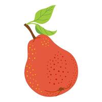 Ripe juicy red pear cartoon icon. Fresh pear with leaf. Hand drawn Modern flat style juicy pear, fruits, healthy eating. Isolated on transparent background illustration vector