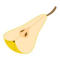Fresh ripe Pear slice icon. Healthy vegetarian snack, cut Pear for design, infographic. Sliced on pieces Pear. Hand drawn trendy flat style isolated on white illustration vector