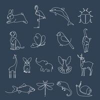 Animals continuous line art icon set. illustration. vector
