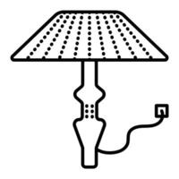 Table, standard, floor lamp with shade, light fixture, single black line icon, editable stroke, pixel perfect, outline monochrome sign vector