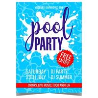 Pool party invitation for summer relaxing events and holidays with splashes and ripples on the swimming pool water suitable for summertime poster, banner or flyer. vector