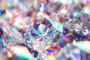 Close-up of a large shining diamonds on a colourful bokeh brilliant background photo