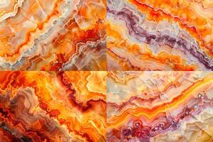 Set of abstract backgrounds of red and orange agate mineral stone pattern texture photo