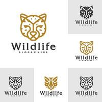Set of Cheetah logo template, Creative Cheetah head logo design concepts vector