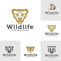 Set of Cheetah logo template, Creative Cheetah head logo design concepts vector