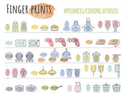 Fingerprint Art. Educational tasks for kids. How to Draw Appliances and Utensils using fingerprints. Isolated doodle design elements, line art. Drawing for preschool children. illustrations. vector