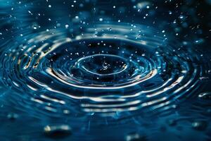 Dynamic Water Droplet Impact on Blue Black Surface photo