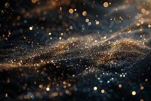 Elegant Black Background with Golden Glitter and Bokeh photo