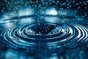 Stunning Water Droplet Creating Ripples on Blue Surface photo