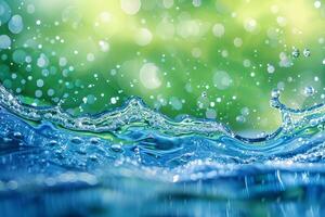 Vivid Blue and Green Abstract Water Background with Bubbles photo