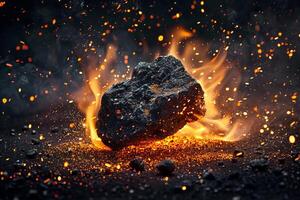 Dramatic View of a Black Rock Surrounded by Intense Fire photo