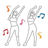Sketch lifestyle concept minimal girl woman dance aerobics drawing line art. Female exercise hand drawn line concept with white ioslated background. Abstract,illustration. vector