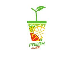 Fresh juice icon and citrus fruits drink label vector