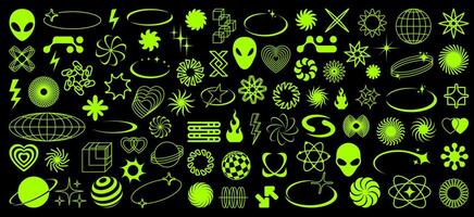 Acid Y2K abstract geometric shapes and figures vector