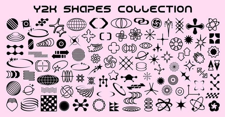 Retro y2k shapes and elements, star, flower, arrow