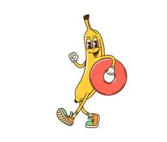 Retro cartoon groovy banana fruit funny character vector