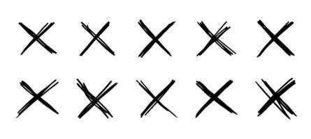 X scribble cross marks in black ink, set vector